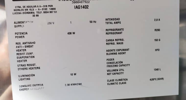 Cámara de refrigeración Infrico IAG 1402. COMPRADO EN JUNIO 2021