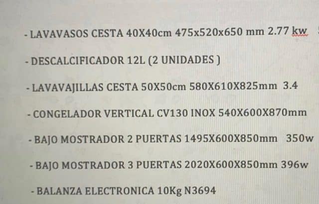 LOTE DE MAQUINARIA HOSTELERIA SEMINUEVO